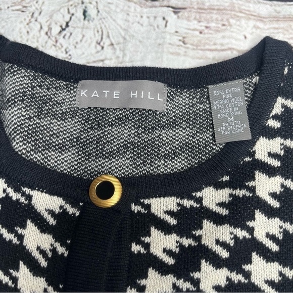NWT Kate Hill Black/White Houndstooth Cardigan Size M - Picture 2 of 7